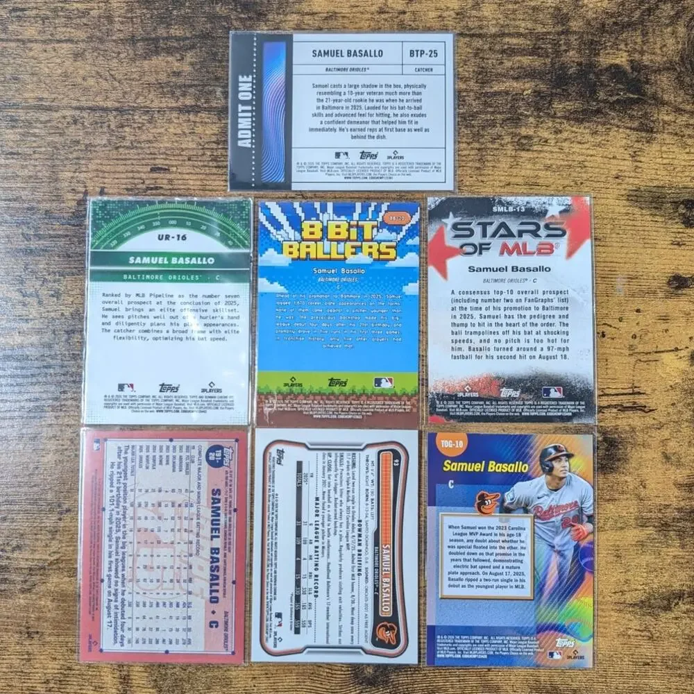 2026 Topps Samuel Basallo Orioles Rookie RC 7 Card Lot Bowman Chrome Inserts